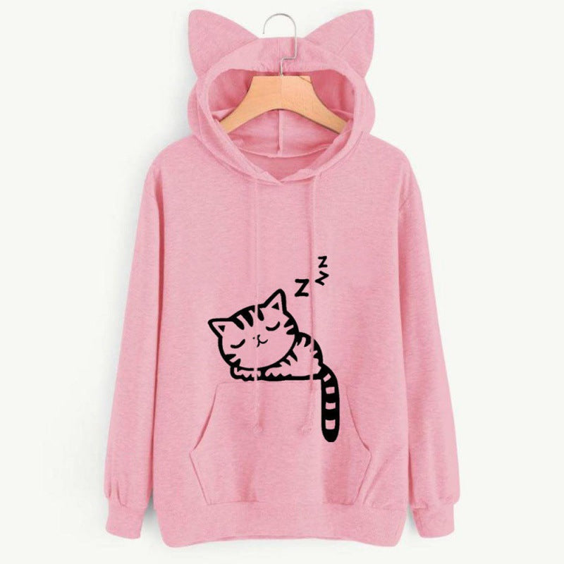 Women's hooded sweatshirt with cat ears and cute print NOVAE
