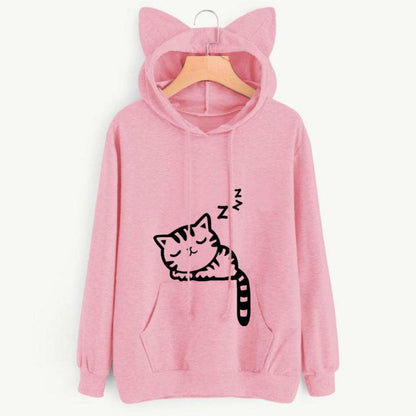 Women's hooded sweatshirt with cat ears and cute print NOVAE