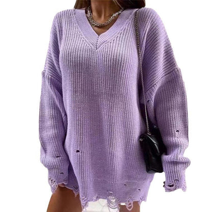 Women's chunky knit sweater with V-neck and relaxed fit NOVAE