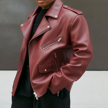 Women's fashionable biker leather jacket with asymmetrical zipper NOVAE