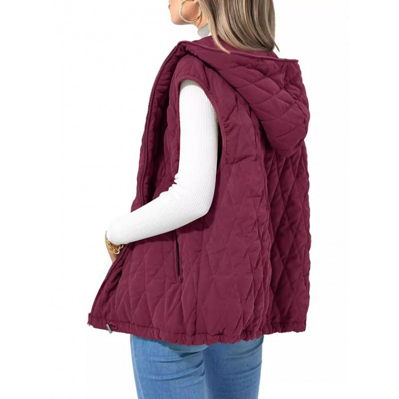 Women's quilted vest with hood and side zip pockets NOVAE