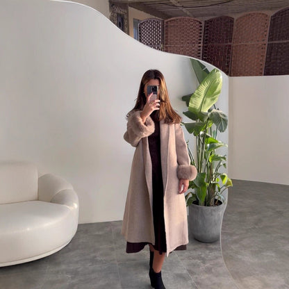 Women's Elegant Long Jacket with Detachable Fox Sleeves NOVAE