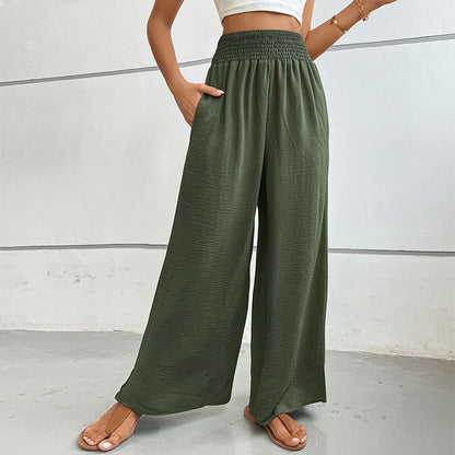 Women's wide-leg summer trousers with elasticated waistband NOVAE