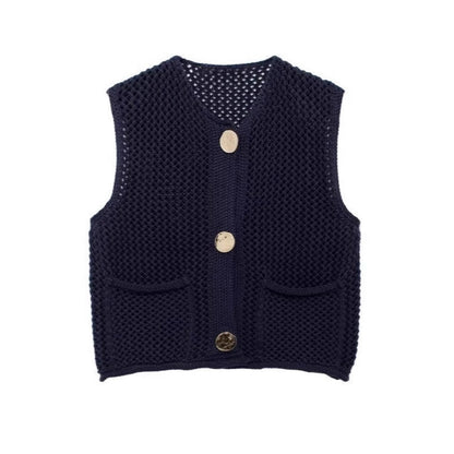 Women's knitted vest with a coarse mesh design and practical pockets NOVAE
