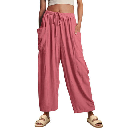 Women's wide and comfortable summer trousers with elasticated waistband and practical pockets NOVAE