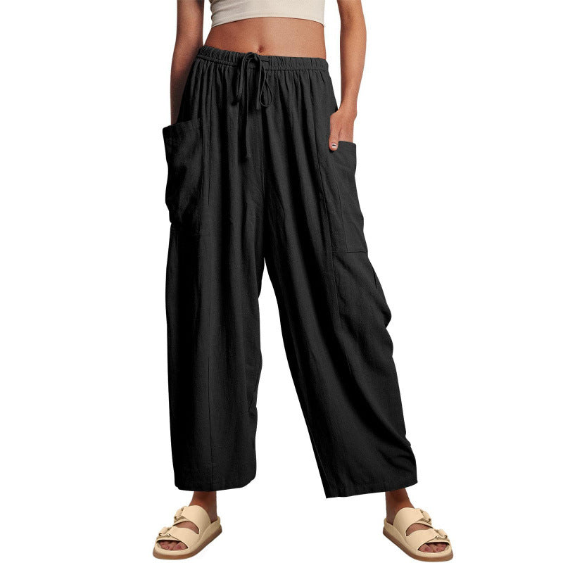 Women's wide and comfortable summer trousers with elasticated waistband and practical pockets NOVAE