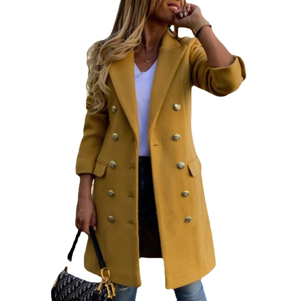 Women's elegant wool coat with double button placket and fashionable details NOVAE