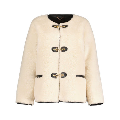 Women's cozy teddy jacket with high-quality leather workmanship NOVAE
