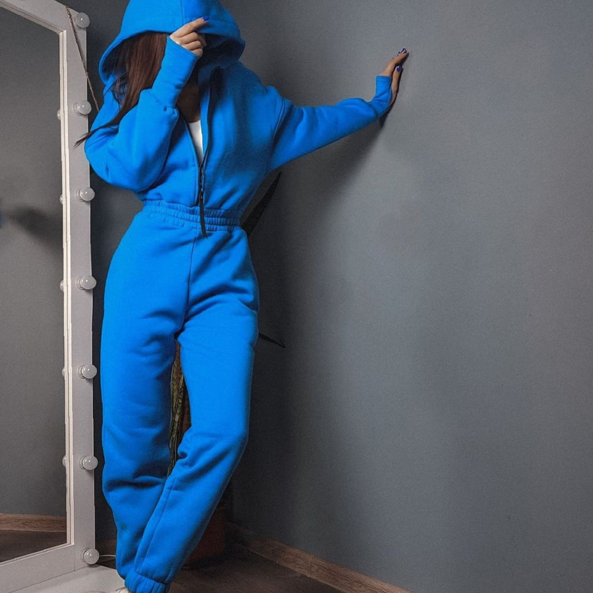 Women's Comfortable Hooded Suit with Elastic Waistband and Full-Length Zipper NOVAE