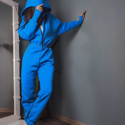 Women's Comfortable Hooded Suit with Elastic Waistband and Full-Length Zipper NOVAE