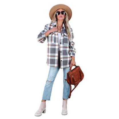 Women's checked overshirt jacket with a relaxed fit and pockets NOVAE