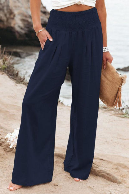 Women's lightweight and wide-legged summer trousers with elasticated waistband NOVAE