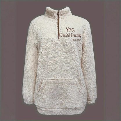 Women's cozy fleece pullover with short zipper and original NOVAE lettering