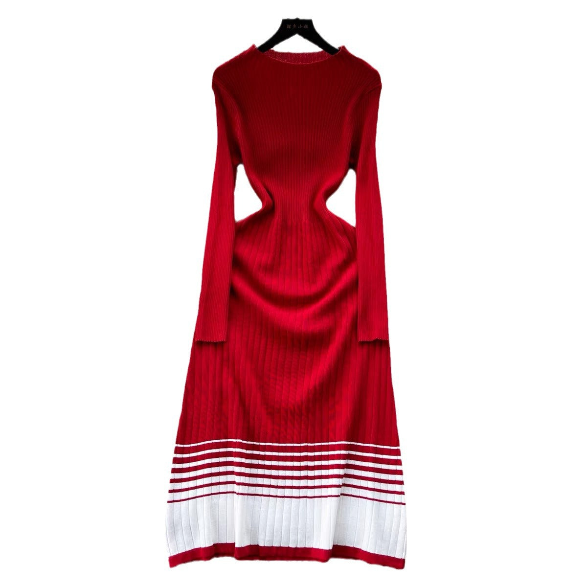 Women's knit dress with high collar and sophisticated striped pattern NOVAE