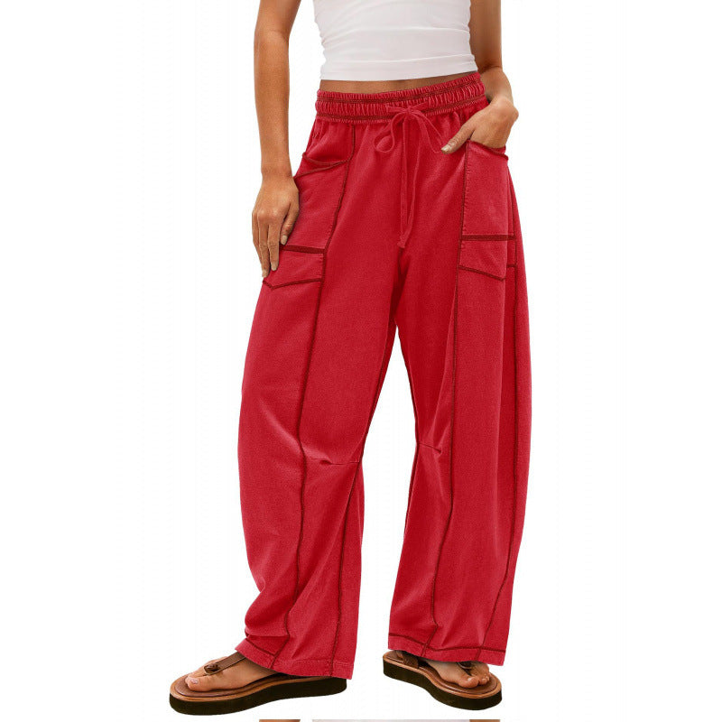 Women's wide-leg leisure trousers with practical side pockets and elasticated waistband NOVAE