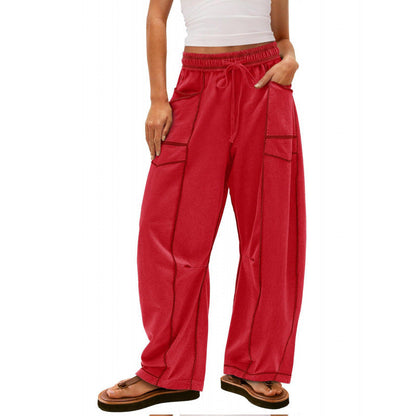 Women's wide-leg leisure trousers with practical side pockets and elasticated waistband NOVAE