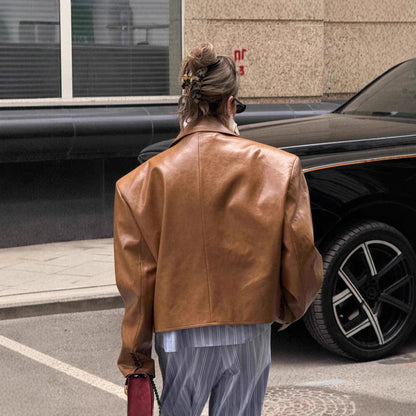 Women's short leather jacket in a stylish blazer look NOVAE