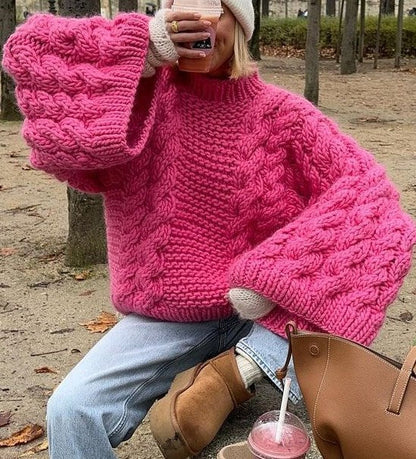 Women's chunky knit sweater with modern cable details NOVAE