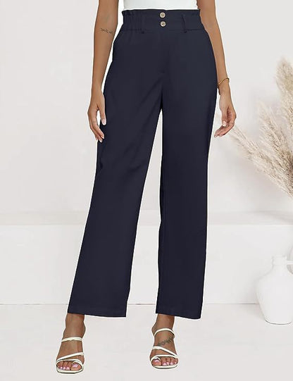 Women's wide-leg palazzo trousers with elasticated waistband and practical button details NOVAE
