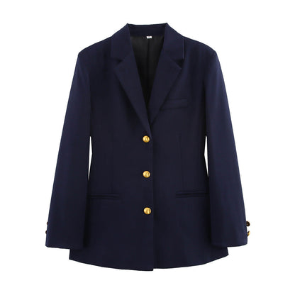 Women's checked blazer with gold buttons and practical pockets NOVAE