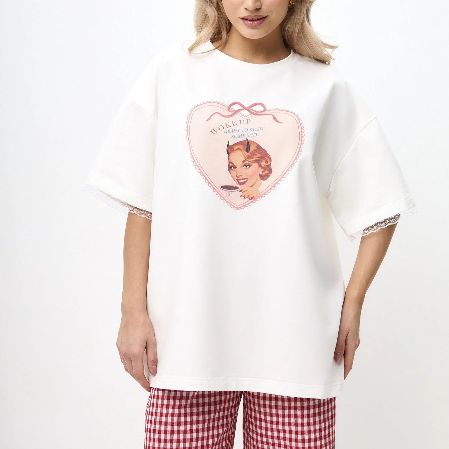 Women's casual oversized blouse with lace sleeve tie and relaxed design NOVAE