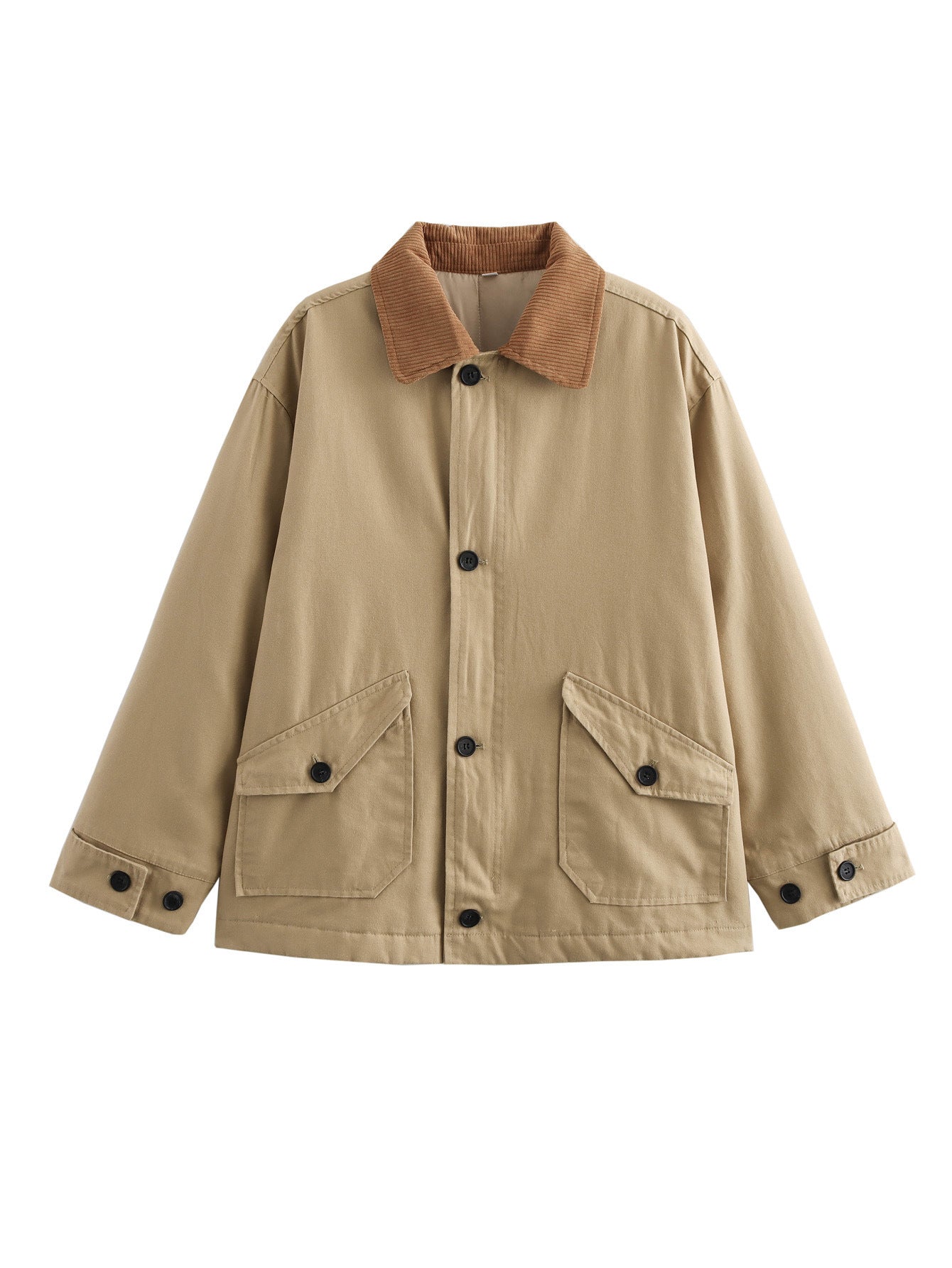 Women's casual transitional jacket with corduroy-style collar and practical pockets NOVAE