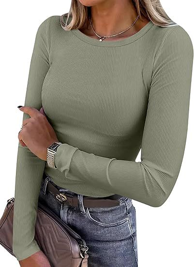 Women's long-sleeved shirt with structured rib design and subtle round neckline NOVAE