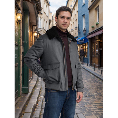 Men's bomber jacket with fleece collar and practical pockets NOVAE