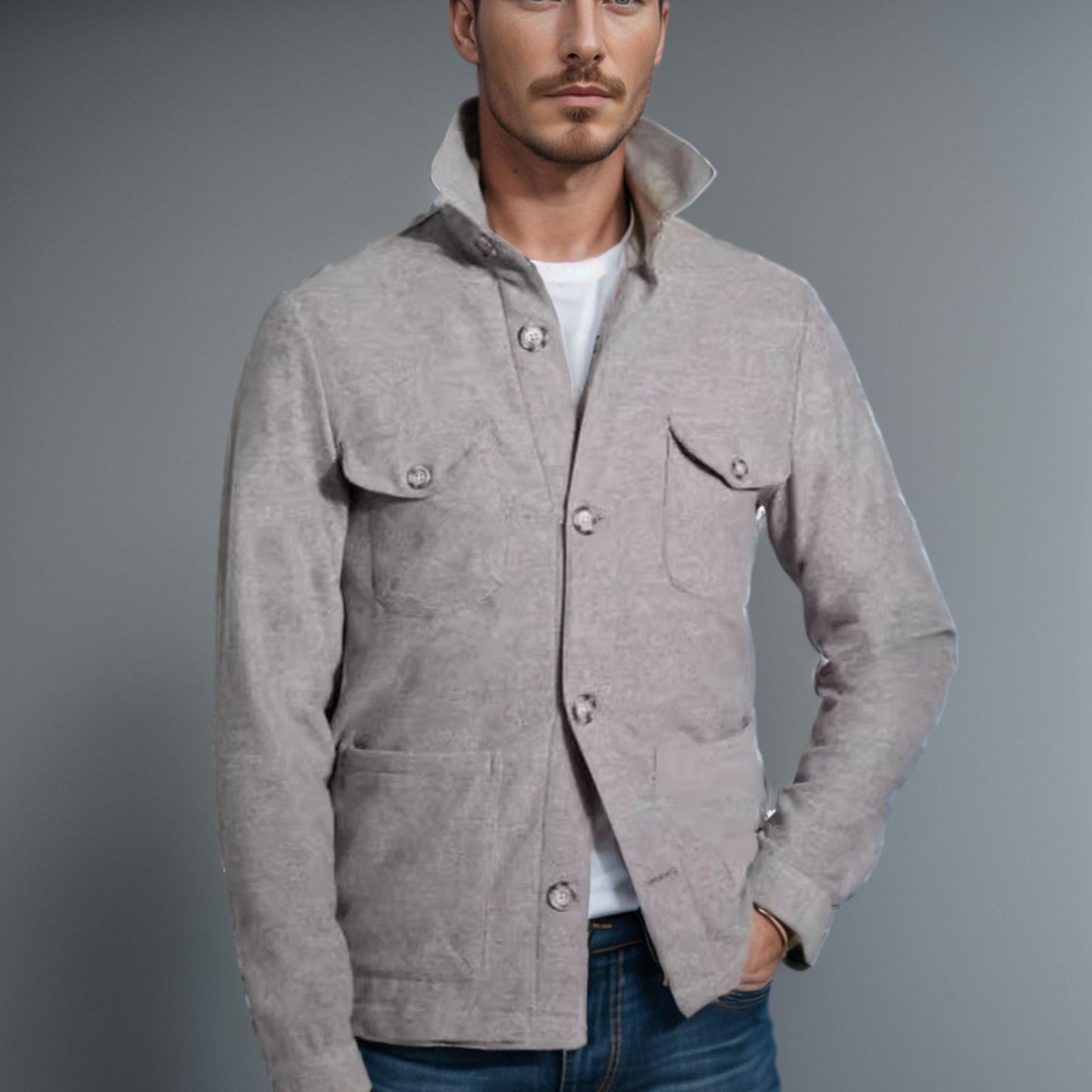Men's timeless utility jacket with practical pockets and stand-up collar NOVAE