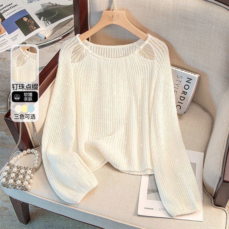 Women's casual pullover with off-the-shoulder design and sparkling details NOVAE