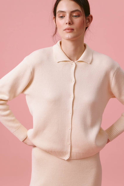 Women's cardigan with polo collar and button closure NOVAE