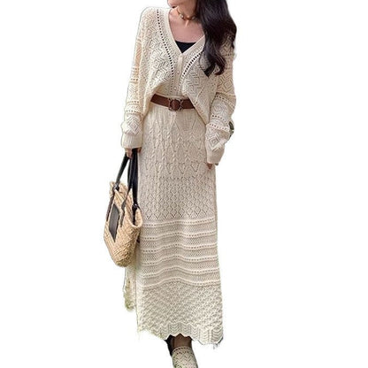 Women's knit dress with fine openwork pattern and elegant button details NOVAE