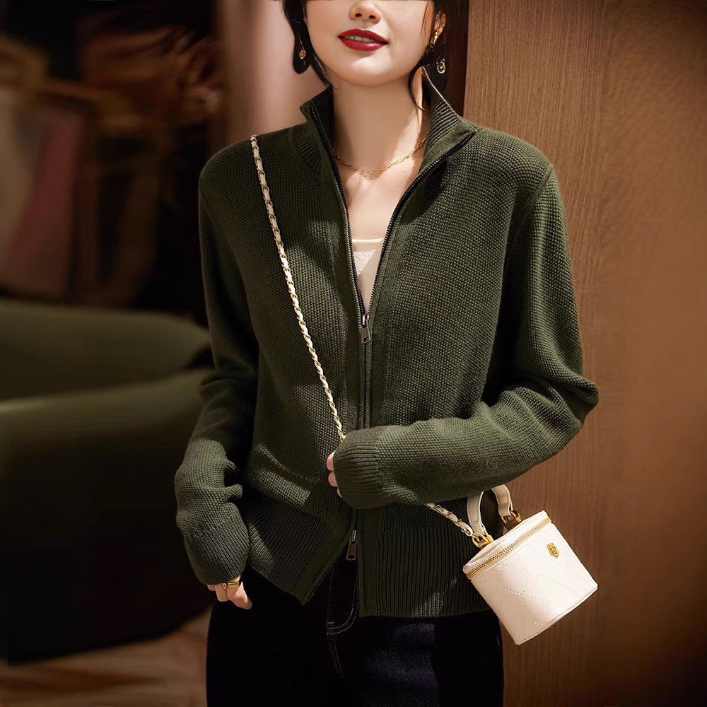 Women's cardigan with high collar and full-length zipper NOVAE