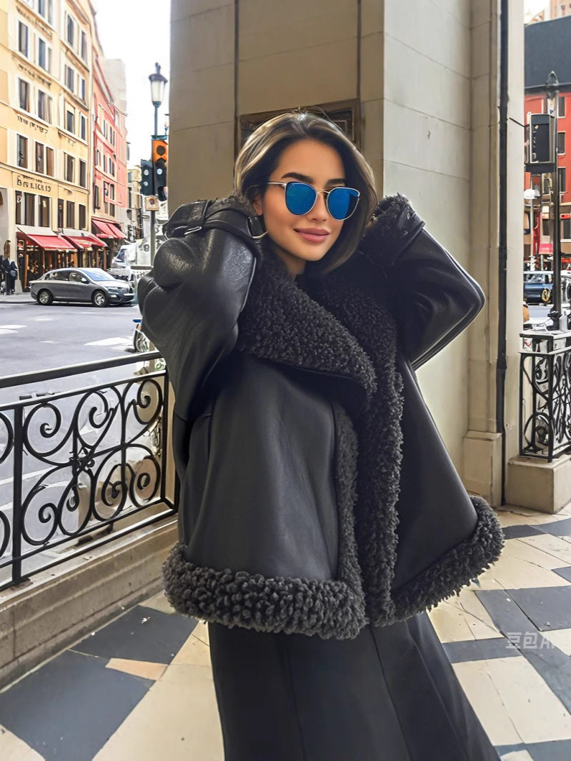 Women's Oversized Faux Leather Jacket with Cozy Lining NOVAE