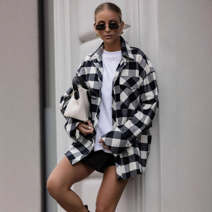 Women's checked overshirt jacket made from a high-quality cotton blend with a relaxed fit NOVAE
