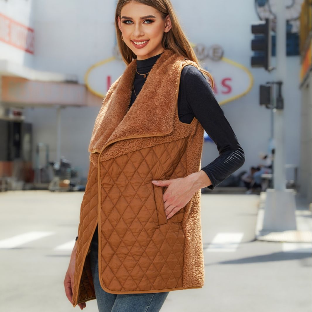 Women's reversible vest made of cuddly material and quilted design NOVAE