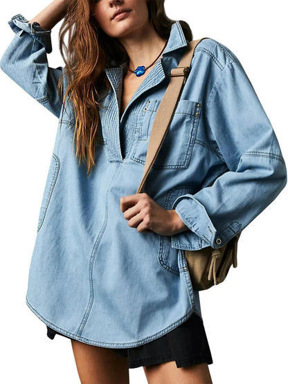 Women's denim shirt with detailed quilting and a relaxed fit NOVAE