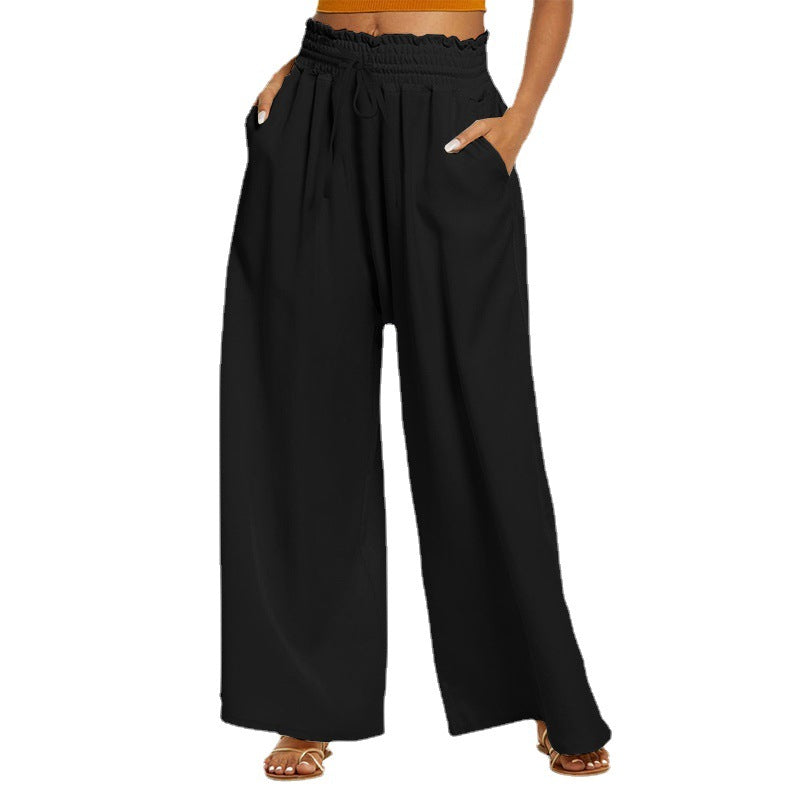Women's wide-leg leisure trousers with elasticated waistband and practical pockets NOVAE
