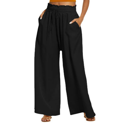 Women's wide-leg leisure trousers with elasticated waistband and practical pockets NOVAE