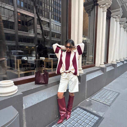 Women's fashionable knit sweater with a chic rib pattern and casual sleeves NOVAE