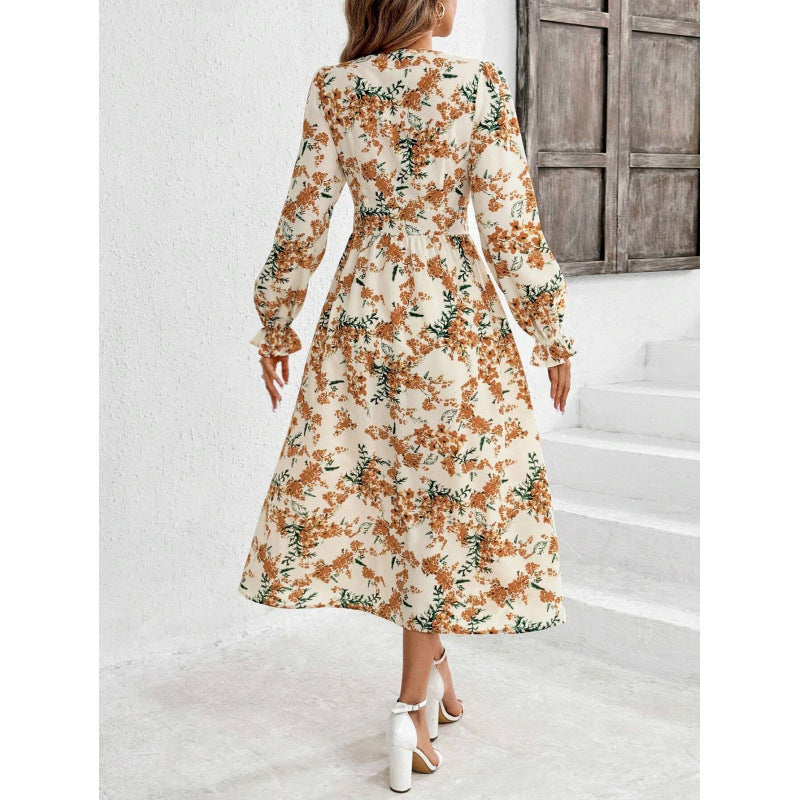 Women's maxi dress with floral patterns and long sleeves NOVAE