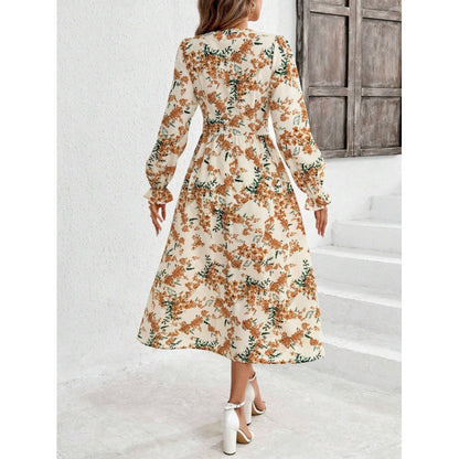 Women's maxi dress with floral patterns and long sleeves NOVAE