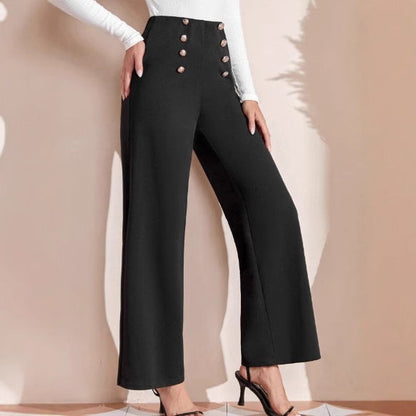 Women's High-Waisted Wide Leg Trousers with Decorative Buttons NOVAE