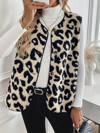 Women's lined vest in leopard print with modern button details NOVAE