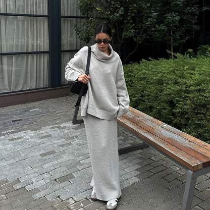 Women's comfortable knit suit with high collar and flared trousers NOVAE