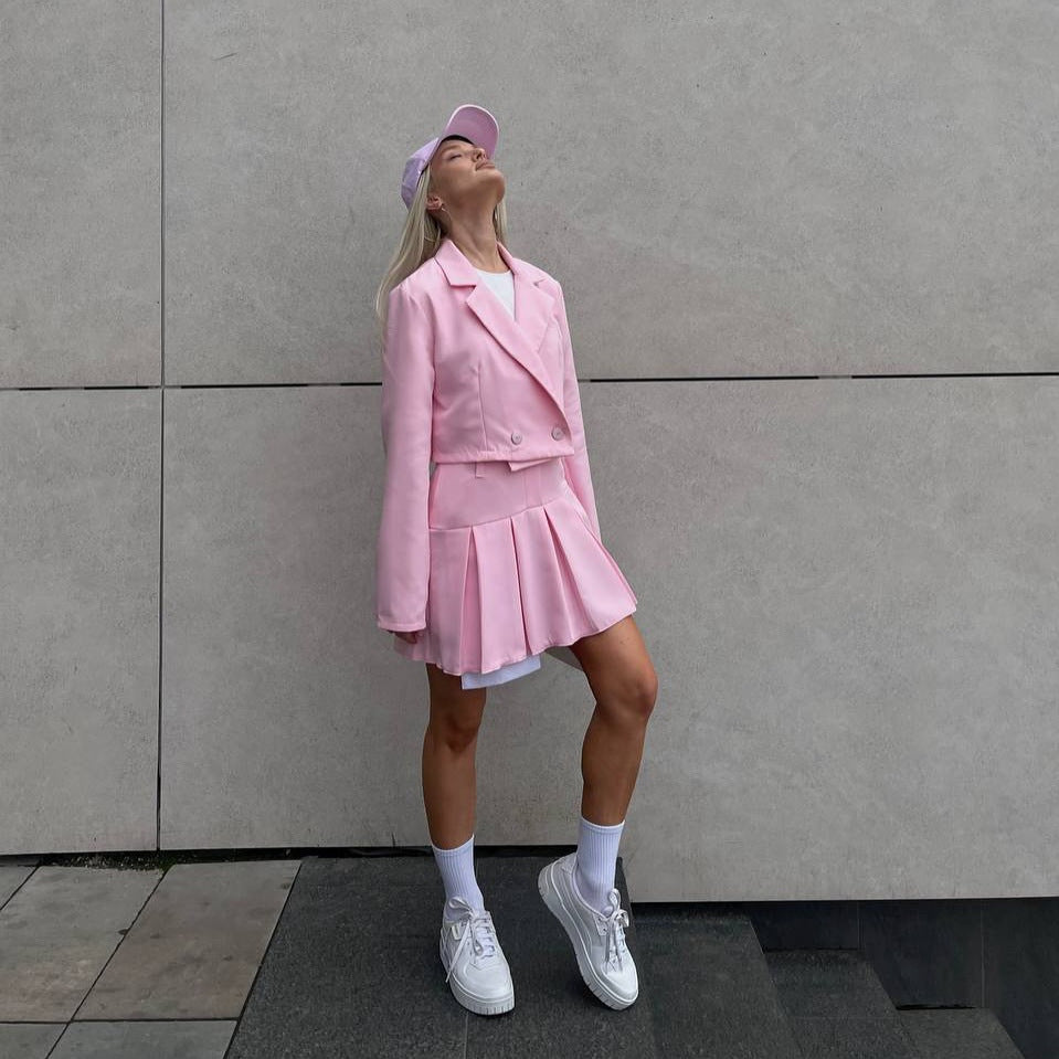 Women's blazer dress with a tailored cut and elegant pleats NOVAE