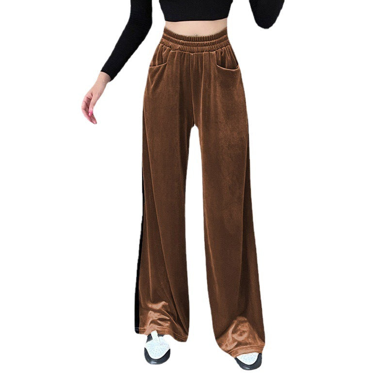 Women's wide-cut velour trousers with elasticated waistband and practical pockets NOVAE