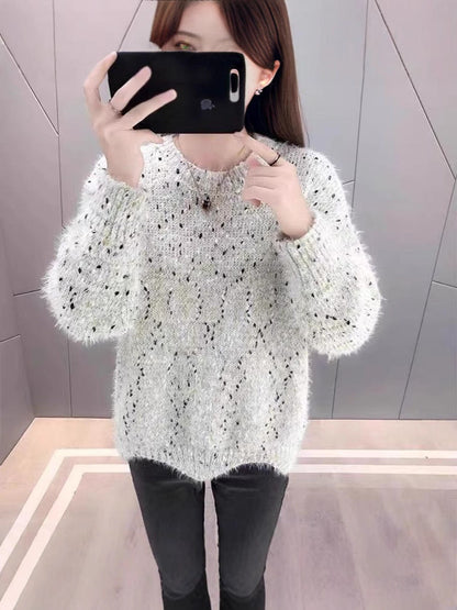Women's fluffy sweater with a unique textured design and sparkling accents NOVAE