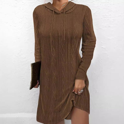 Women's hoodie dress with side slit and cable knit pattern NOVAE