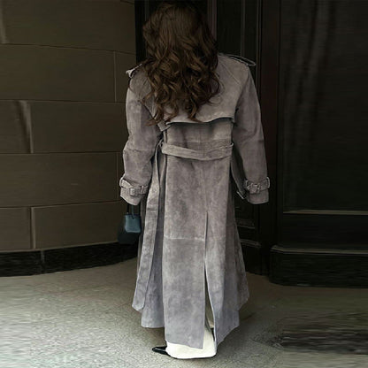 Women's Elegant Long Trench Coat in Soft Suede NOVAE